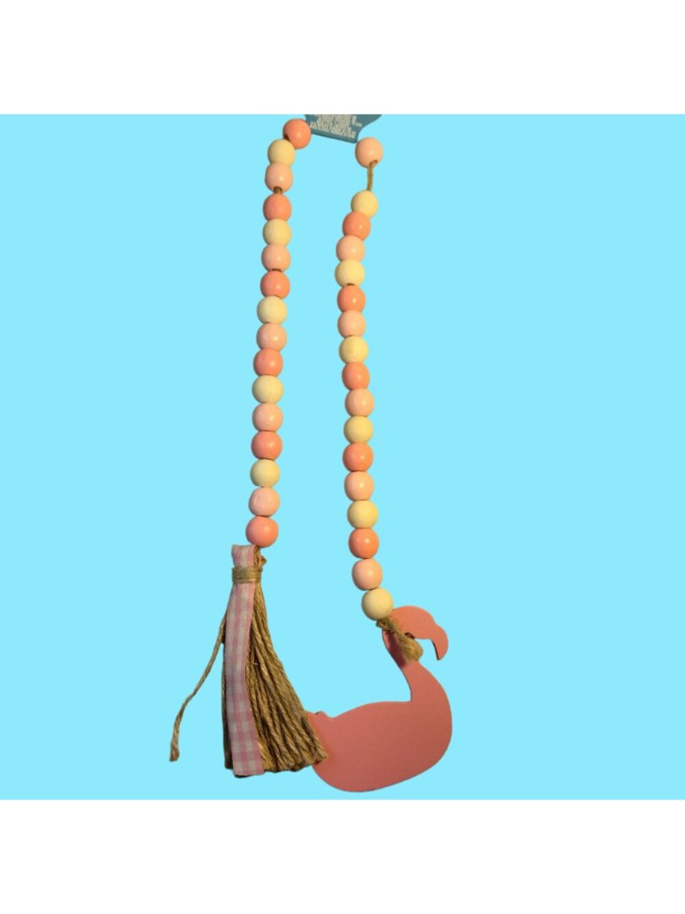 Flamingo Wood Bead Garland Pink White Tassel  Party Dorm Beachy Decor 29 Inches - Picture 3 of 5